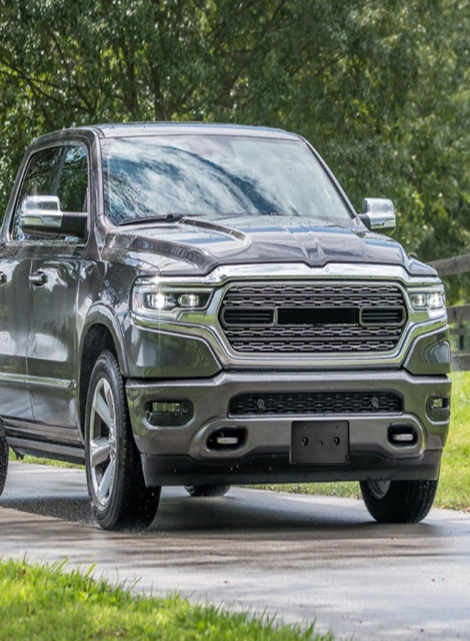 KEWISAUTO إطار حامل لوحة الترخيص الأمامية من KEWISAUTO لسيارة دودج رام 1500 موديلات 2019-2022، غطاء حامل لوحة الترخيص الأمامي الأسود لسيارة دودج رام 1500 موديلات 2019-2022، بديل للرقم #CH1068151#68274215AE - Image 5